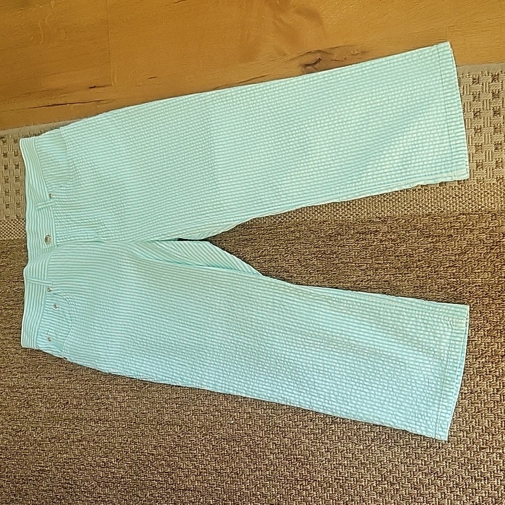 Jones New York Seersucker Capris Turquoise size 10